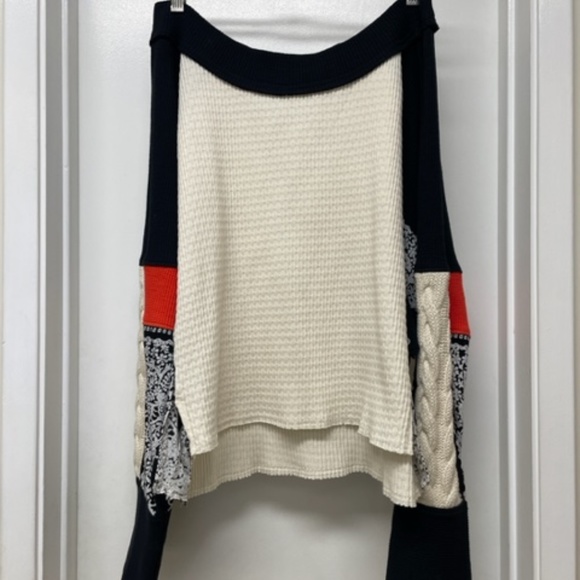 NEW Free People Josie Patterned Mixed Knit Top Textured Cable Trim - Picture 3 of 10